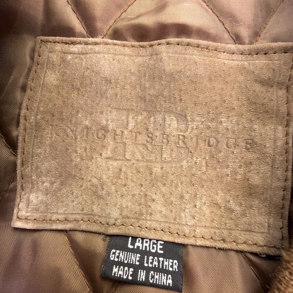 VTG Knights Bridge Brown Suede Leather Bomber Jacket Mens L Quilted Liner 90s - Picture 2 of 10